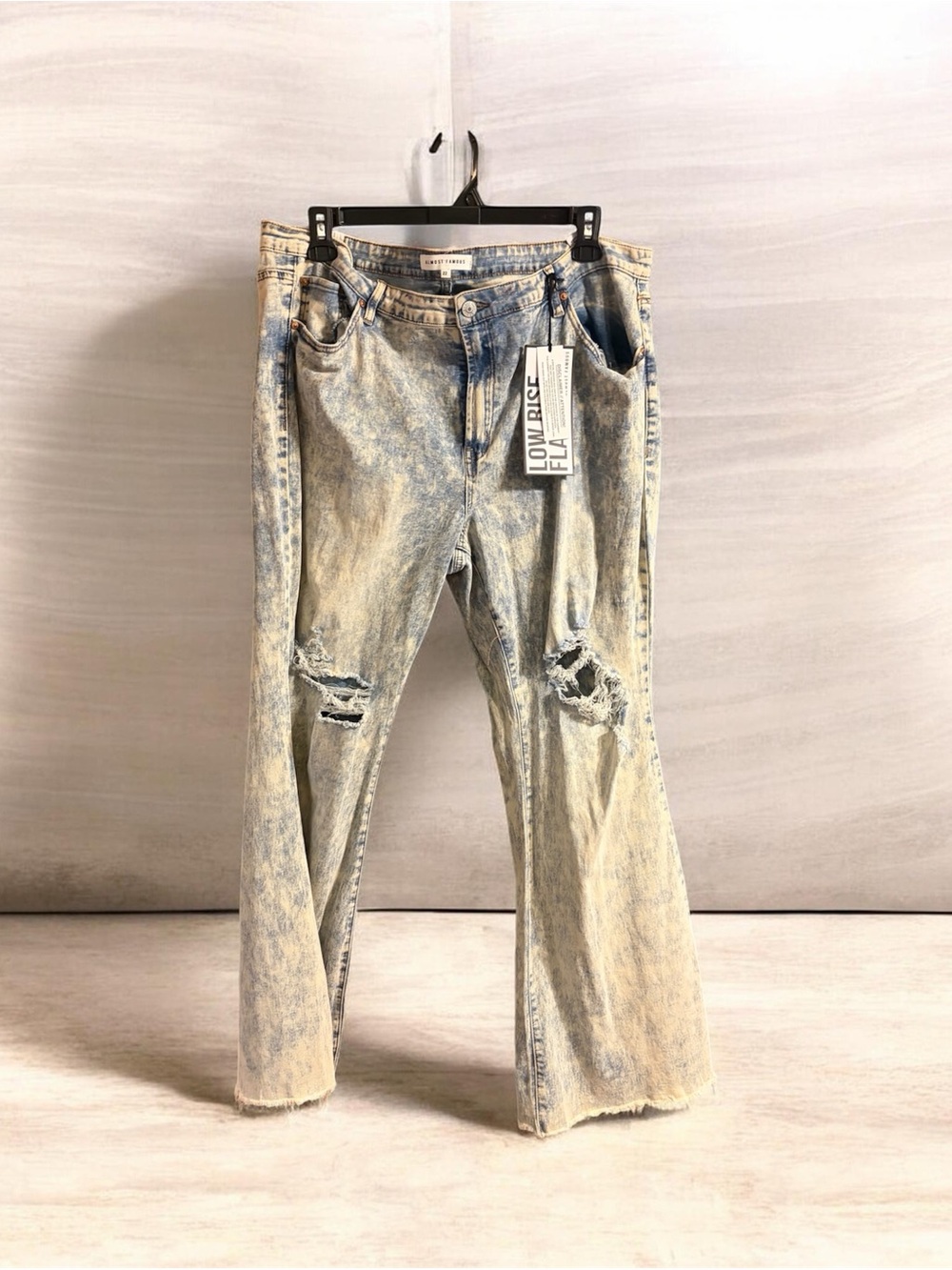 Almost Famous Distressed Acid-Wash Flare Jeans - Light Blue
